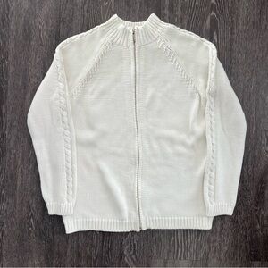 Liz Claiborne LizSport 100% Cotton Cream Full-Zip Cardigan